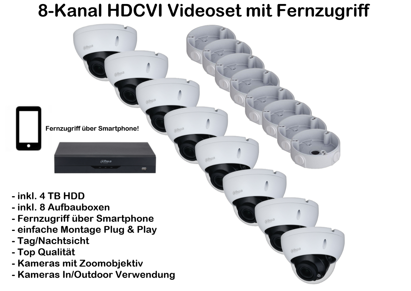 8 Kanal HDCVI Videoset mit Fernzugriff